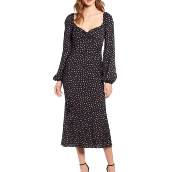 AFRM Black Floral Print Trixie Long Ballon Sleeve Midi Maxi Dress, size M - Picture 1 of 10